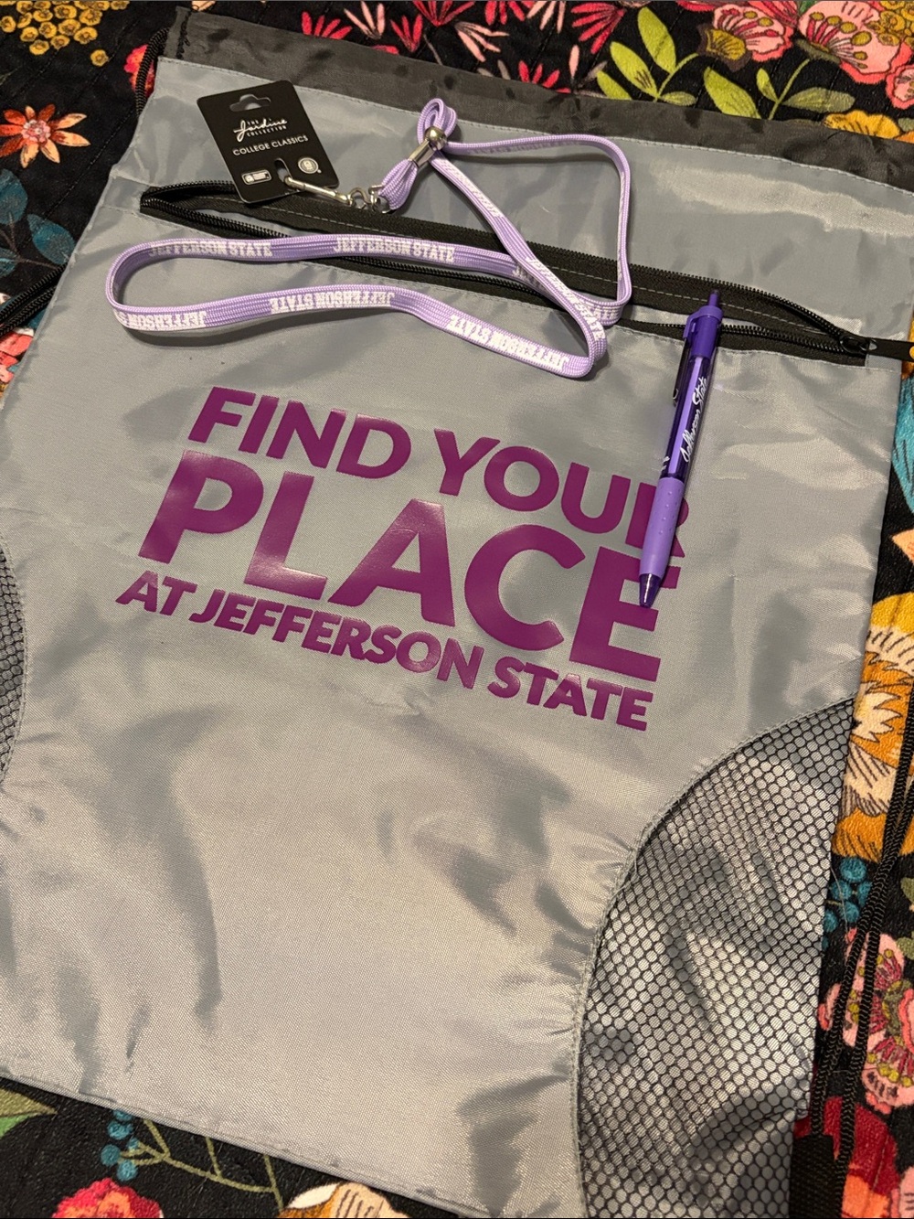 Jefferson State Gray & Purple Drawstring Bag, lanyard and pen Jeff State bundle